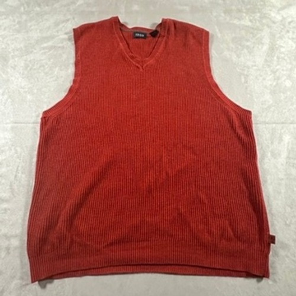 IZOD Sweater Vest Cotton Mens Ribbed Knit V-Neck XL Red